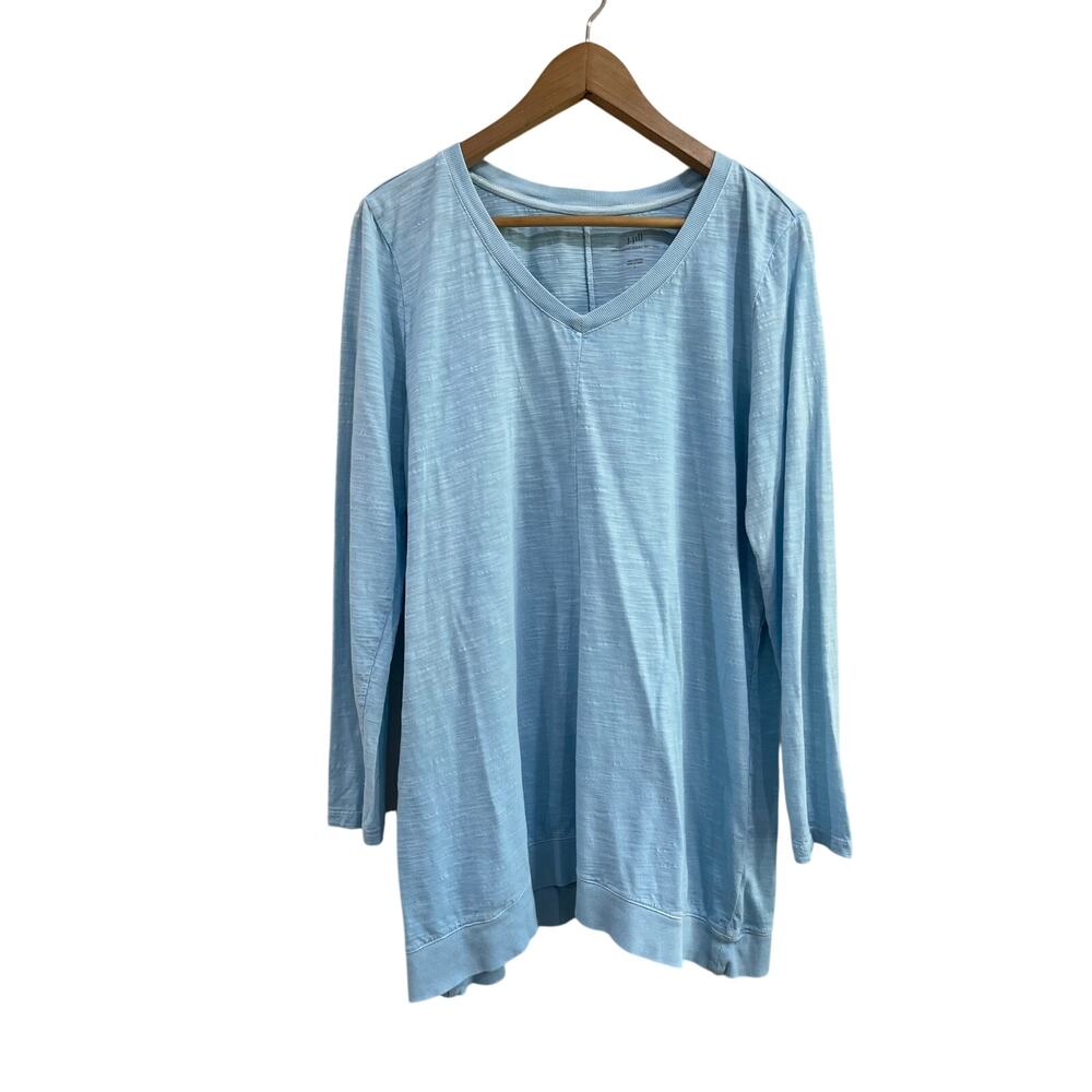 J Jill Blue Color Washed Dipped Hem 100% Cotton Tunic Top Size Large